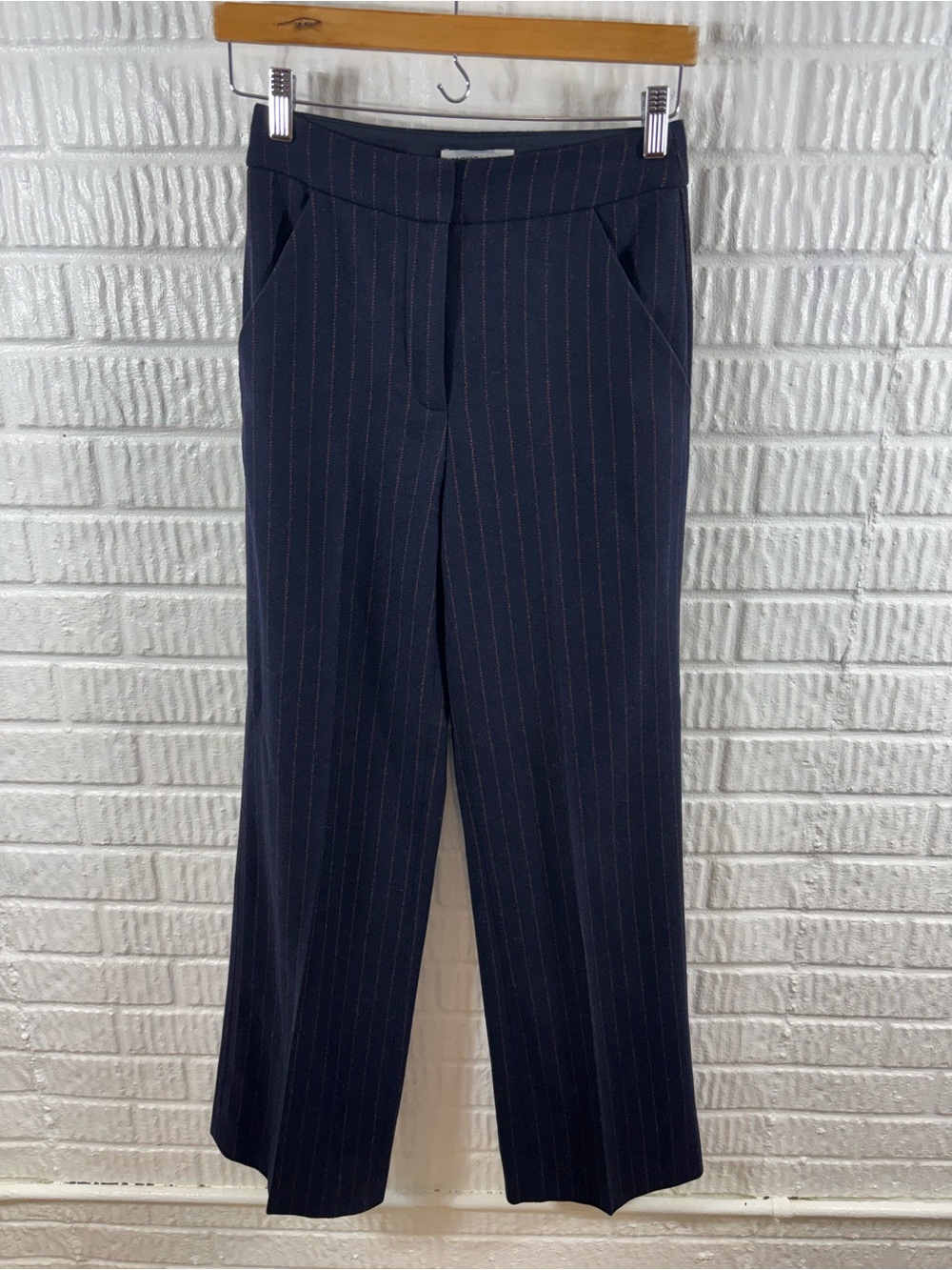 Veronica Beard Tonelli Pinstripe Wool Blend Pants Navy Size 2 - Picture 2 of 5